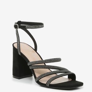 Kelly & Katie black dressy block heel sandals with silver rhinestones, size 9